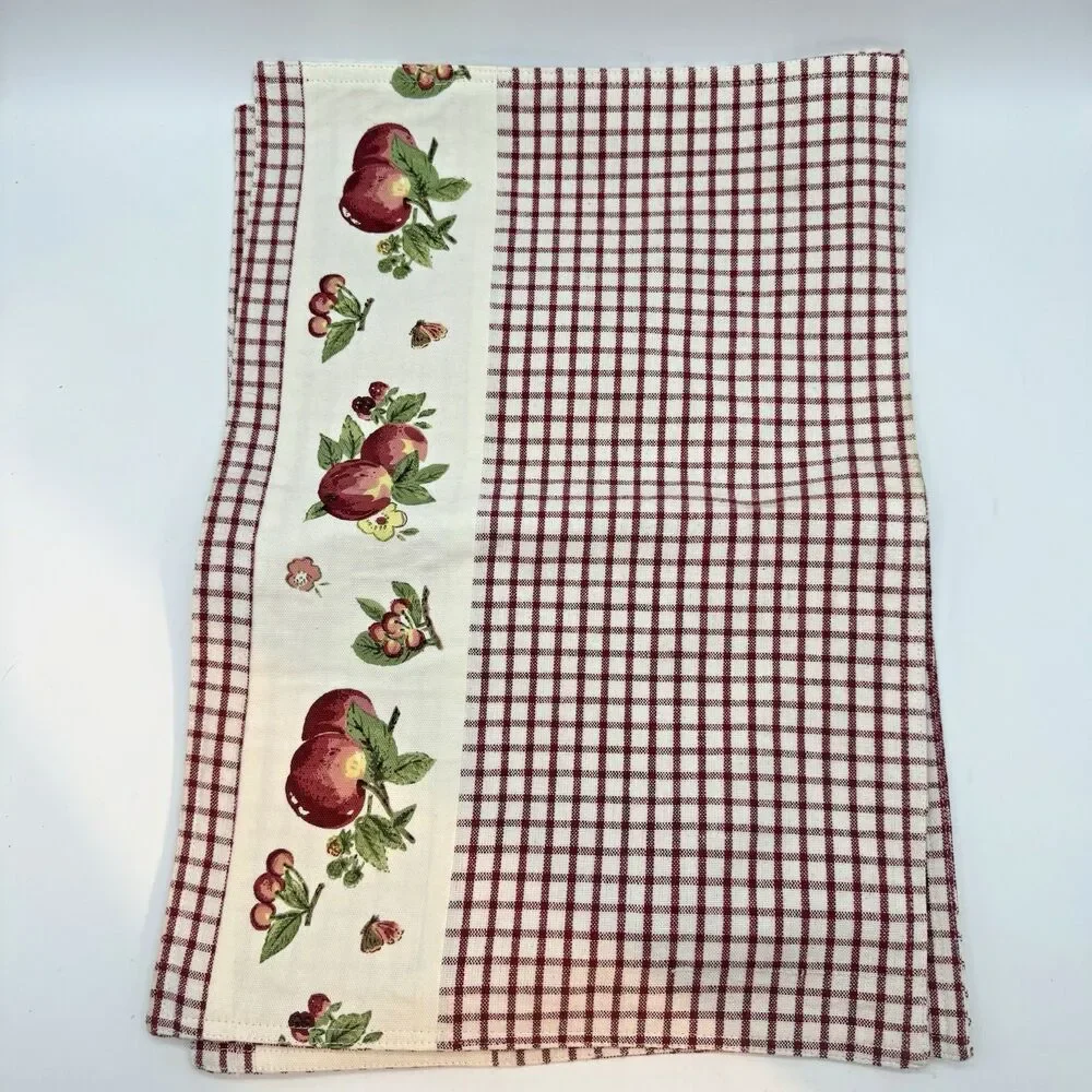 Vintage Pfaltzgraff Delicious Cloth Placemats Pair of Red Gingham Apple 13.5x19